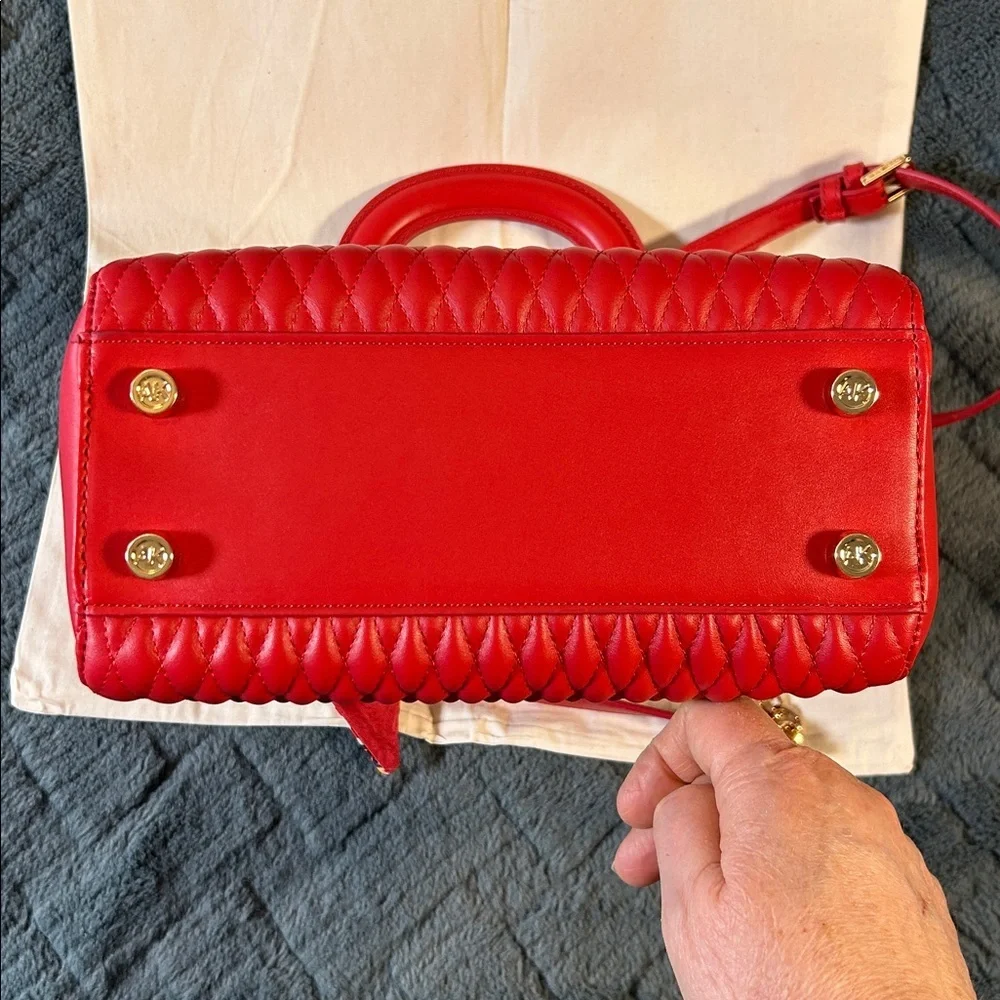 Anne Klein Red Quilted Handbag with Scarf Accent and unknown credit card holder